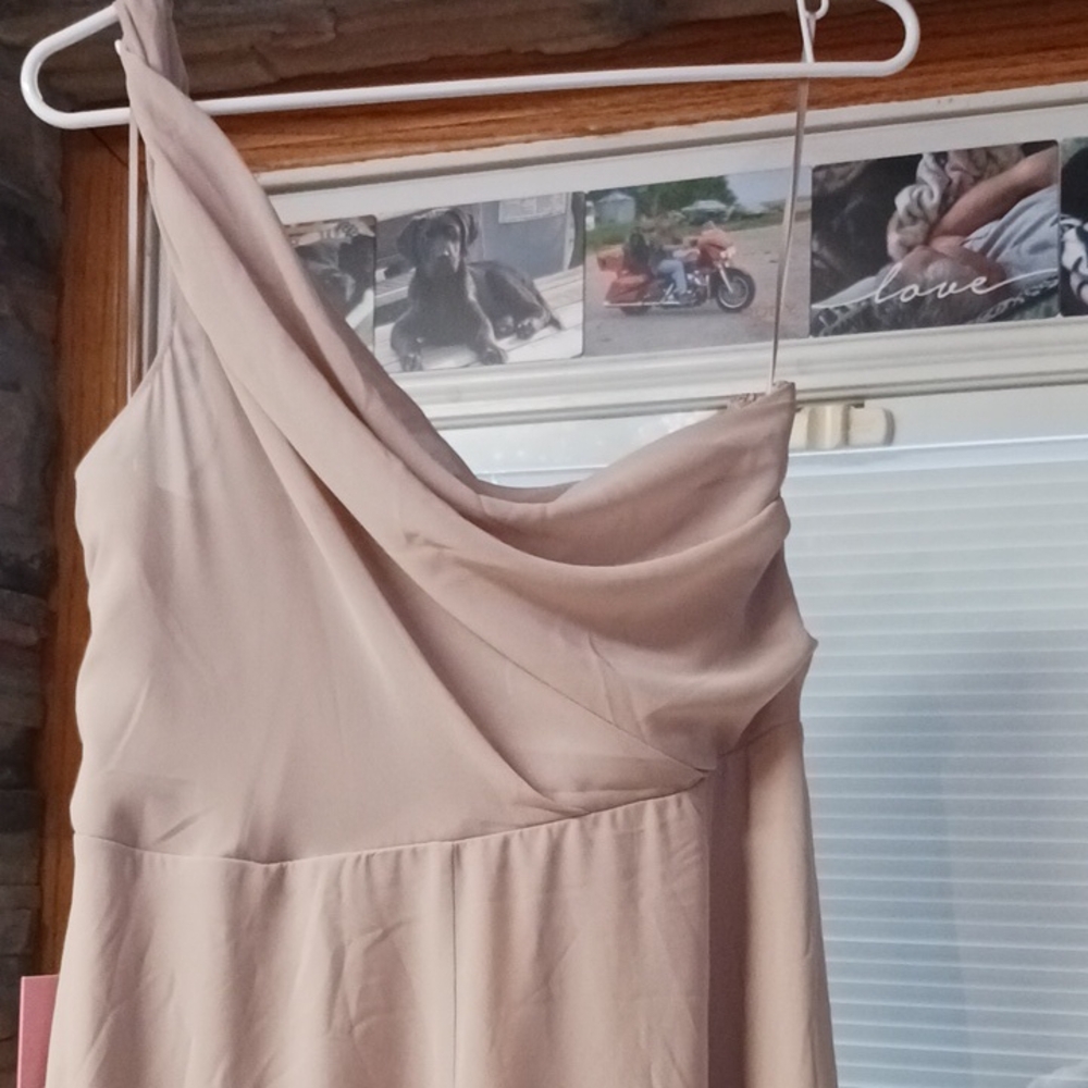 Elegant One-Shoulder Beige Dress